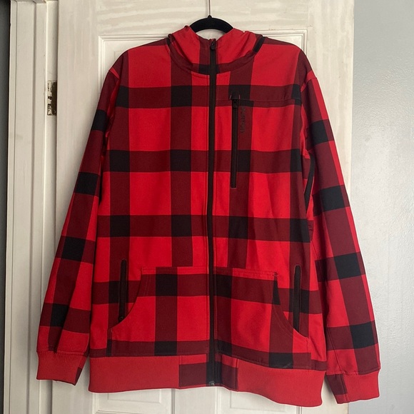 Gently Used Burton Red and Black Plaid Snowboarding Jacket - Picture 1 of 14